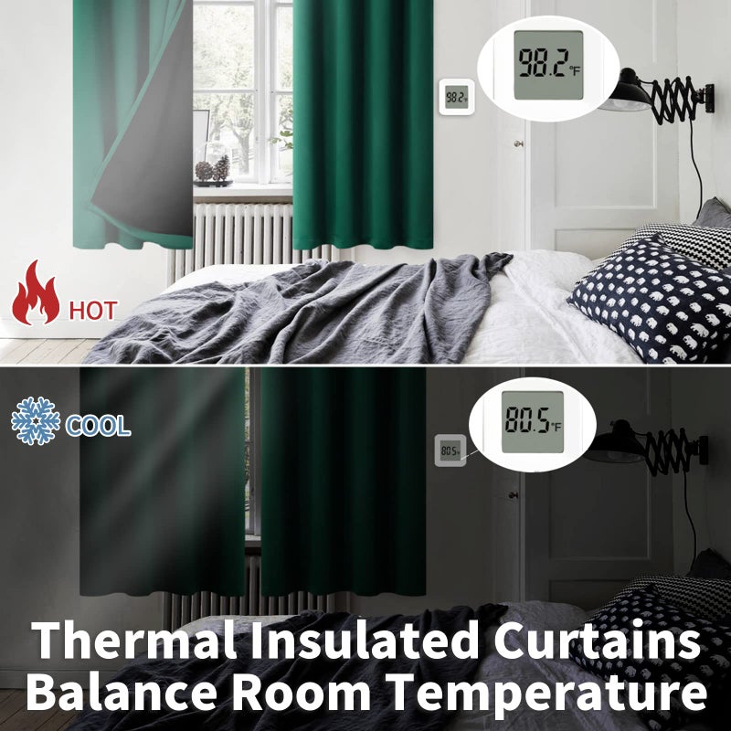 BGment Thermal Insulated 100% Blackout Curtains for Bedroom with Black Liner, Double Layer Full Room Darkening Noise Reducing Grommet Curtain (42 x 63 Inch, Emerald, 2 Panels) - Image 4